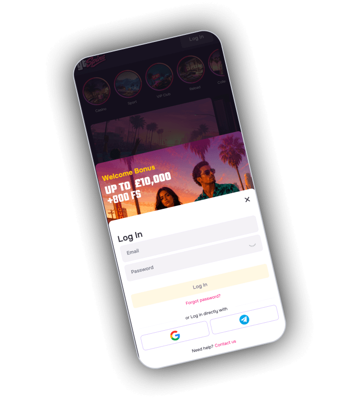 Gtspins log in modal with password entry, forgot password link and a switch across to sign up