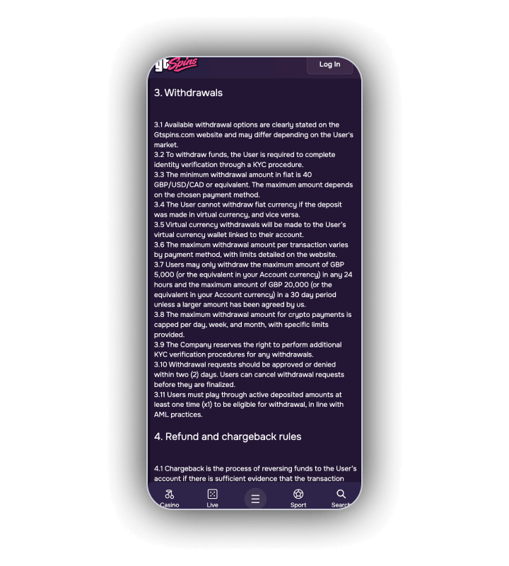 Gtspins payments and cashier layout with cards, bank transfer, e-wallets and crypto options grouped by category